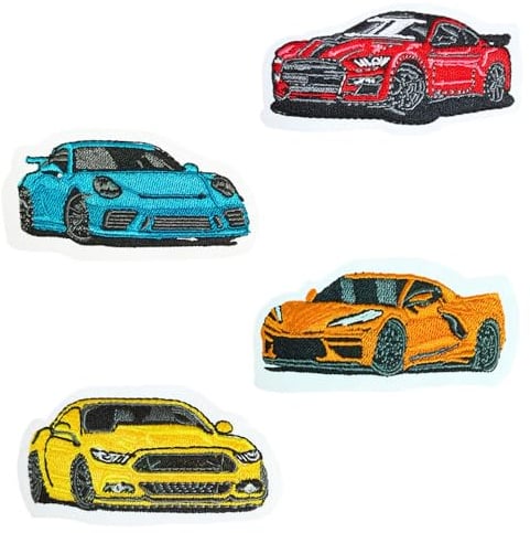4 Stück Rennflagge zum Aufbügeln oder Aufnähen Racing Car Flicken Bügelbilder Aufnäher Patches Stickerei Aufnäher Iron on Sew on Patch für DIY Dekoration Rucksäcke Jacke Taschen Kleidung Hüte Jeans