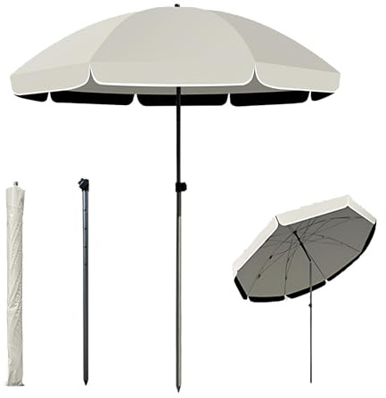 Générique Grand Parasol De Marché Extérieur, Parasol de Plage Inclinable, Double Couche avec Revêtement Noir, Étanche Et Protection UV, Structure À 3 Couches avec 8 Baleines(Beige,240cm/7.8ft)