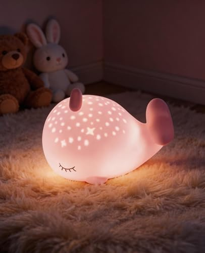 BIRBANN Whale Nachtlicht Kinder Dimmbar, 7 Farben Touch-Steuerung, 30Min Timer & 3 Helligkeitsstufen, Aufladbar Silikon Wal Lampe für Babyzimmer Kinderzimmer Schlafzimmer, Raumdekoration Geschenk
