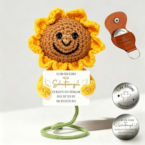 yeeplo Pocket Hug Schutzengel - Glücksbringer Handgehäkelte Puppe mit Glücksmünze & Lederetui -Glücksbringer,Gute Besserung Geschenk Geschenke für Frauen, Männer, Freundin (Schutzengel)