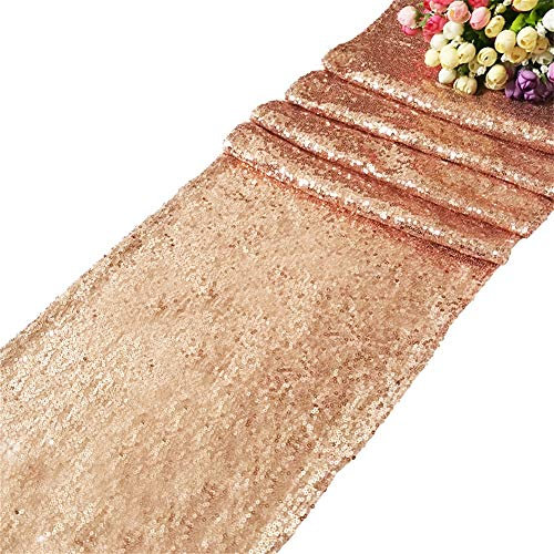 30X275cm Paillettes Chemin de Table à Sequins Paillettes Nappes Mariage Réception Noël Prom Décoration (Rose Gold)
