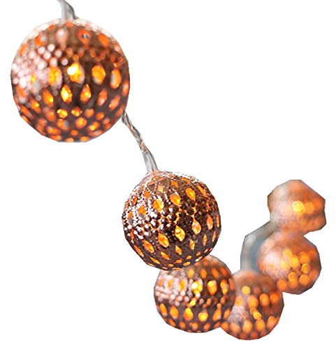 ERGEOB Rosengold marokkanische Kugeln Weihnachtsdekorationen Lichterketten 20LED 3m USB Anschluss