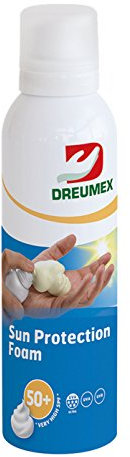 Dreumex Sonnenschutzschaum von VOS, Lichtschutzfaktor 50+, mit 5 Sterne UVA und UVB Filter wasserfest ohne Parabene speziell für Freiluftarbeiter zur Vermeidung von Hautkrebs (1 x 150 ml)