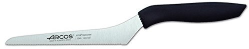 Arcos Serie Niza - Caja 6 uds Cuchillo Multiusos Curvo - Hoja serrada de Acero Inoxidable NITRUM de 130 mm - Mango de Polipropileno Color negro (6 UDS)