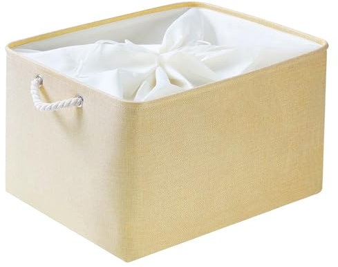 Mangata Foldable Storage Box, Thickened Fabric Storage Basket with Handles for Shelves Toy (XLarge, Beige)
