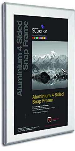 Stewart Superior 30 x 40 Aluminium 4 Sided 32mm Front Loading Picture/Poster Snap Frame - Silver