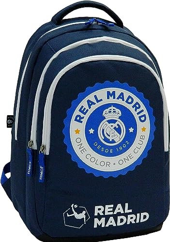 PLUME DOREE REAL MADRID - Sac à dos scolaire 3 compartiments - Taille 45x32x16 cm - Collection Officielle