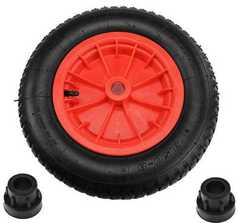 Masterpart 14 3,50-8 Roue complète pour brouette, chambre à air, pneu et bagues de réducteur d'essieu 1/2 pour chariot de jardin, brouette, chariot, remorque (Rouge)