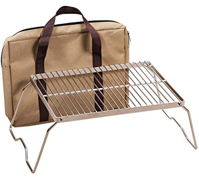 CAMPMAX Lagerfeuer-Grill 304 Edelstahl Grillrost, klappbarer Campinggrill Heavy Duty mit Tragetasche, klein