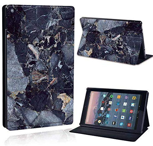FINDING CASE For Amazon Fire HD 10 (9th gen 2019) Tablet - Printed PU Flip Leather Smart Lightweight Shell Stand Cover Case for Fire HD 10 (9th gen 2019) (dark blue grey marble)