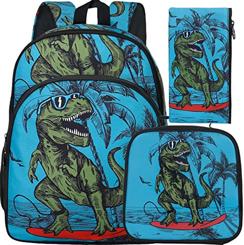 AGSDON Mochila de dinosaurio para niños, mochila preescolar de 16 pulgadas y lonchera para niños de primaria