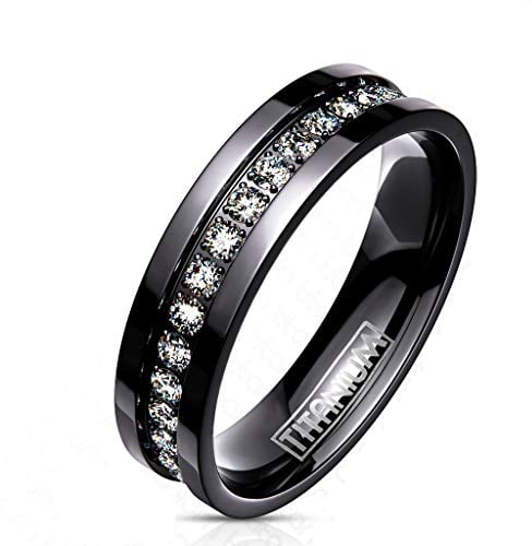 Paula & Fritz® Ring Damen Schwarz Zirkonia Klar Titan Grade 23 Größe 52 (16,6) 6-mm breit Partnerring Ehering Verlobungsring Memoire-Ring Damenring