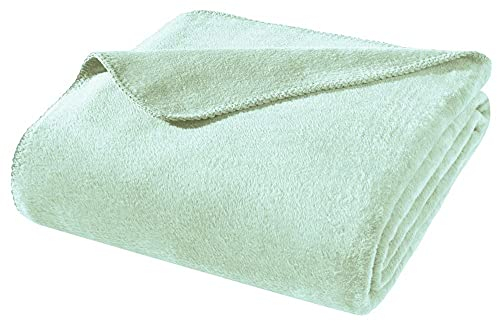 WOHNWOHL® Kuscheldecke (150x200cm) • Weiche Tagesdecke • Sofadecke • Wohndecke • Schlafdecke • Oeko-Tex zertifizierte Baumwolldecke • Samtig weiche Decke • Farbe: Eukalyptus