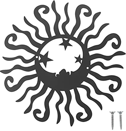 Cabilock 1 Stück Sonne Mond Wanddekoration Metall Wandbild Wandkunst Eisenkunst Wandschmuck Wanddeko für Wandbehang Wohnzimmer Garten Dekoration Schwarz