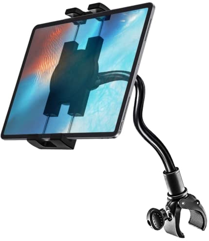 Oilcan Cross Trainer Tablet Holder, Indoor Bike Tablet Stand Mount with Adjustable Long Gooseneck, Gym Running Machine Bicycle Phone Clamp for iPad Mini Air Pro, iPhone, Samsung Tab etc (4-12.9)