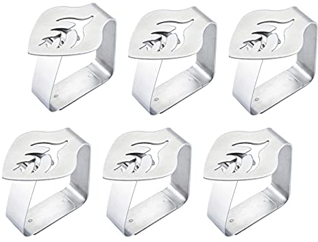 Srup 6 Stück Edelstahl Tischklammernl, Tischtuch Klemme Clips,Dekorative Tischdeckenklammern Tischdeckenhalter, für Dicke Tische Gartentisch Picknick im Freien Grillhochzeit DIY Party(Blattform)