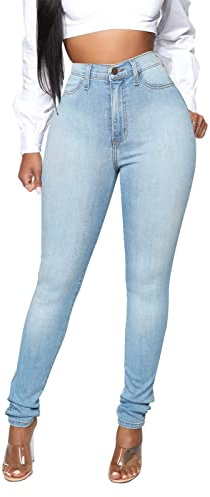 KUNMI Womens Classic High Waisted Skinny Stretch Butt Lifting Jeans Slim Fit Denim Pants Light Blue