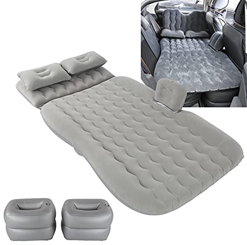 BigKing Aufblasbare Matratze Auto Rücksitz, Aufblasbare Luftmatratze, Schlafmatratze Kleinwagen, schwimmendes Bett, grau, Autobett, 12 V, mit Kopfstützenkissen für Reisen, Camping, Abenteuer