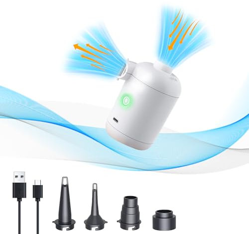 OBEST Electric Air Pump for Inflatables, Rechargeable Portable USB Mini Electric Air Pumps, 2 in 1 Camping Quick Inflator and Deflator Pump, 4 Nozzles for Mattress Outdoor Pool Boat Type C Charging