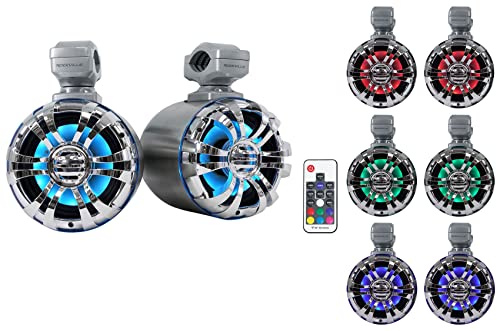 Rockville 2 WB50KLS Silver 5.25 250w Metal Marine Wakeboard LED Tower Speakers, Black
