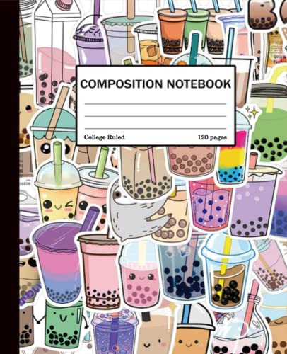 Boba Milk Tea Composition Notebook: Boba Tea Journal Diary | Kawaii Bubble Tea Notebook for Kids & Girls | Cute Japanese Chinese Stationery | 7.5x9.25” | 120 College Ruled Lined Pages