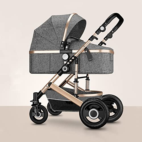 LEIYTFE Verstellbarer Kinderwagen Mit Hoher Landschaft Stubenwagen Verstellbare Richtung, Luxus Klapprahmen 2 In 1 Wagen Mit 5-Punkt-Sicherheitsgurt, 4-Rad-Dämpfung (Color : Dark Gray)