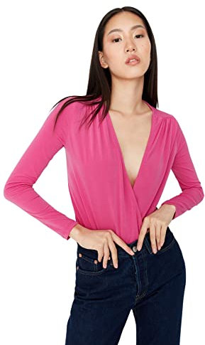 Trendyol Body in Maglia Doppiopetto Regular Donna Camicia, Fucsia, XS