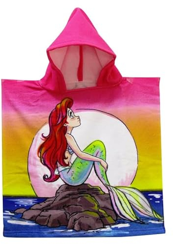 ILS I LOVE SHOPPING Poncho con capucha, toalla de playa y piscina, albornoz de microfibra de 55 x 90 cm, secado rápido, ultrasuave, Ariel Sirenita, 2- 4 Años