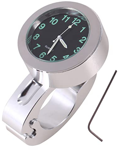 TKSE Motorrad Lenkeruhr, 1 Stück Universal Silber Motorrad wasserdichte Lenker Glow Mount Uhr für die meisten Motorräder