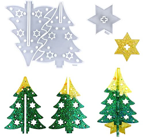 HyzaPhix 2pcs Weihnachten Silikonform Gießform Silikon Weihnachtsbaum Resin Epoxidharz Formen Weihnachts Harzform Christmas Tree Silicone Mold für Weihnachtsschmuck DIY