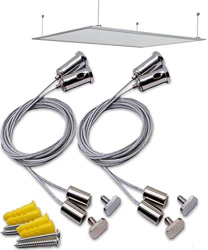 4 pièces Kit de Suspension Plafond Câble de Suspension Réglable Fil de Suspension Luminaire Corde en Acier Inoxydable à Suspendre pour Panneau de Plafond Lumières Linéaires