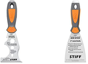 Clauss 18856 14-in-1 Titanium Non-Stick Painter's Tool with Philip's and Flat-Head Driver - Grey/Yellow & 18810 3-Inch Titanium Non-Stick Stiff Joint Knife - Grey/Yellow