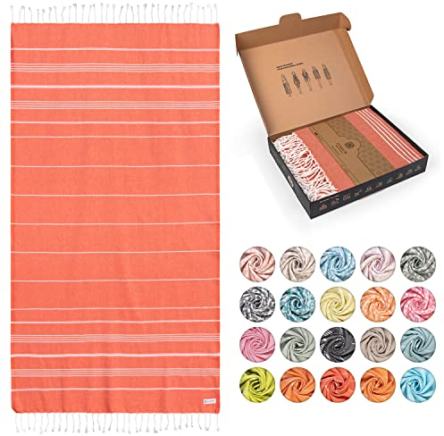 Lukkum® Oeko-TEX® Basic Pestemal Strandtuch Saunatuch Badetuch Hamamtuch Baumwolle Duschtuch Handtuch Fouta Pareo Yoga Decke Sporttuch Sarong Herren Burning Orange