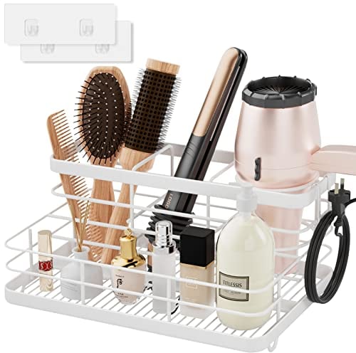 VITVITI Hair Dryer Holder, Wall Mounted Hair Accessories Organiser for Bathroom Accessories, Tools Storage Rack for Hairdreyer Straightener, Dressing Table Organiser - White
