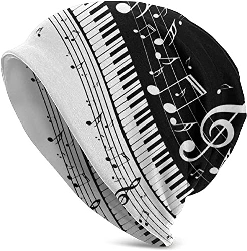 AOOEDM Klaviertasten mit Musiknoten Slouchy Beanie Mütze Strickmütze für Männer Frauen Fisherman Beanie Mütze Skull Cap Hut Unisex Geschenk