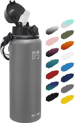Fanhaw 1.2L Stainless Steel Insulated Sports Water Bottles with Straw for Kids, Men and Women(Gray)