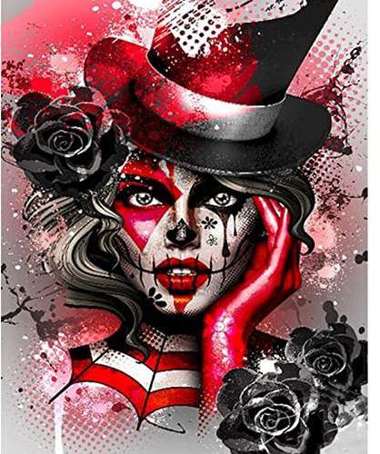 Walarky Malen nach Zahlen für Erwachsene, schwarz-roter Clown, Ölgemälde-Set auf Leinwand, mit Pinseln und Acrylpigmenten, buntes Bild im Gothic-Stil, für Heimdekoration, 40,6 x 50,8 cm (rahmenlos)