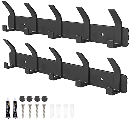 Sarsumir Garderobenhaken Schwarz Hakenleiste Kleiderhaken Wand Mit 5 Haken Türhaken Für Badezimmer, Küche, Wohnzimmer Und Flur - 2 Stück
