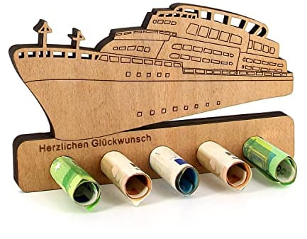 Giftota - Originelle Geburtstag Geldgeschenk Holz - Geldgeschenk Kreuzfahrt - Geschenk für Reise - Schiff Geschenke aus Holz - Geschenke Geldgeschenk für Frauen und Männer