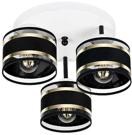 alfalux Deckenlampe Mit 3 Lampenschirmen LED Deckenleuchte Lampe Wohnzimmerlampe Schlafzimmerlampe Wohnzimmer Schlafzimmer Küche Leuchte Deckenleuchten Schwarz TI-3030WE-SCSCSC