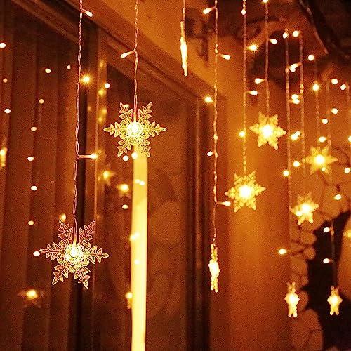 ELEUTH Cortina Luces Navidad de Copo de nieve,94LED Luces Navidad Exterior con 8 Modos Guirnaldas Navidad Luces Para El Balcón,Ventana,Pared,Escaparate,Boda, Fiesta,Jardín Decoracion Navidad