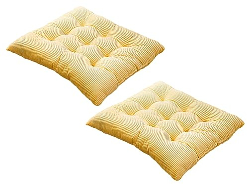 FANSU Stuhlkissen mit Bändern 2er Set, Solide Farbe Garten Sitzkissen Set 40cm Flanell Stuhl Kissenauflage Stuhlauflage Sitzpolster Sitzauflage Gartenkissen für Bürostuhl, Küche (Gelb)