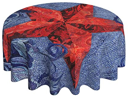 Wachstischdecke Stern-Denimblau Wasserdicht Gartentischdecke Glatt Garten Tischdecke 152Cm Für Camping Garten Party