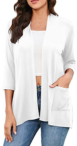 Kobilee Coprispalle Donna Elegante Cerimonia Leggero Estivo Ponchetto Cotone Argento Cardigan Sposa Aperto Bolero Manica 3/4 Coprispalle Giacca Estiva Cipria