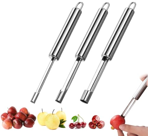 3-teiliges Entkerner und Entkerner Multifunktions-Obstentkerner und Entkerner-Set, Edelstahl, Birnenentkerner, Entkerner, 3 Größen für Zuhause, Küche, Apfel, Birne, Kirschen, Jujube, rote Datteln,