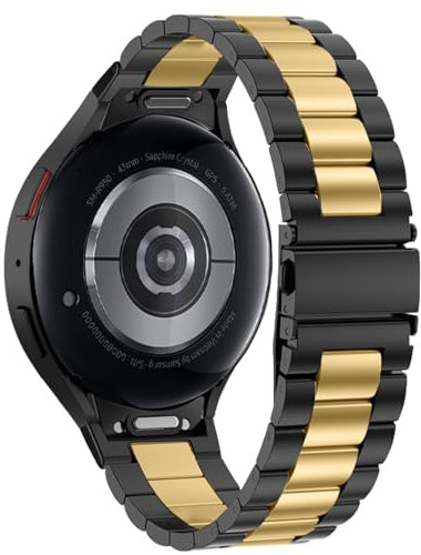 Niboow Metall Armband für Samsung Galaxy Watch 7 FE 6 5 4 (40/44mm) Classic (43/47mm) mit One Click Taste - Schwarz Gold