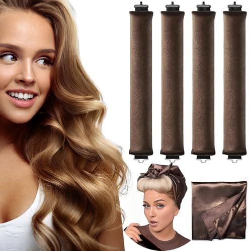 Dunjot Heatless Curling Rod Stirnband, keine Hitze, Curling Stirnband für langes Haar und kurzes Haar, über Nacht, hitzeloses Locken Stirnband (06-braun)