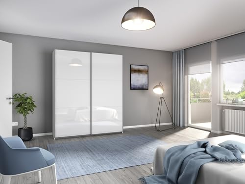 möbelando Schwebetürenschrank >Aurelia< in weiß Hochglanz - 175x210x59 (BxHxT)