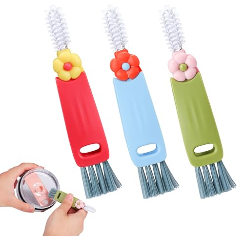 3 in 1 Cup Lid Gap Cleaning Brush, 3 Pack Multifunction Insulation Bottle Cleaning Tools for Bottle Gap Tight Spaces Cup Kitchen Brush Small Silicone Bottle Brush Cleaner