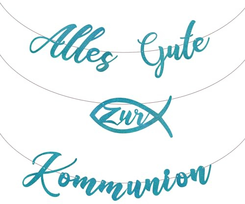 Oblique Unique® Girlande Alles Gute zur Kommunion mit Fisch Hängedeko für Kommunion von Jungen und Mädchen Kommunionsdeko (Türkis)